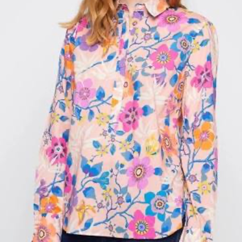 J. Crew Liberty Fabric Pink Floral Long Sleeve Cotton Blouse Size 2 Preppy!